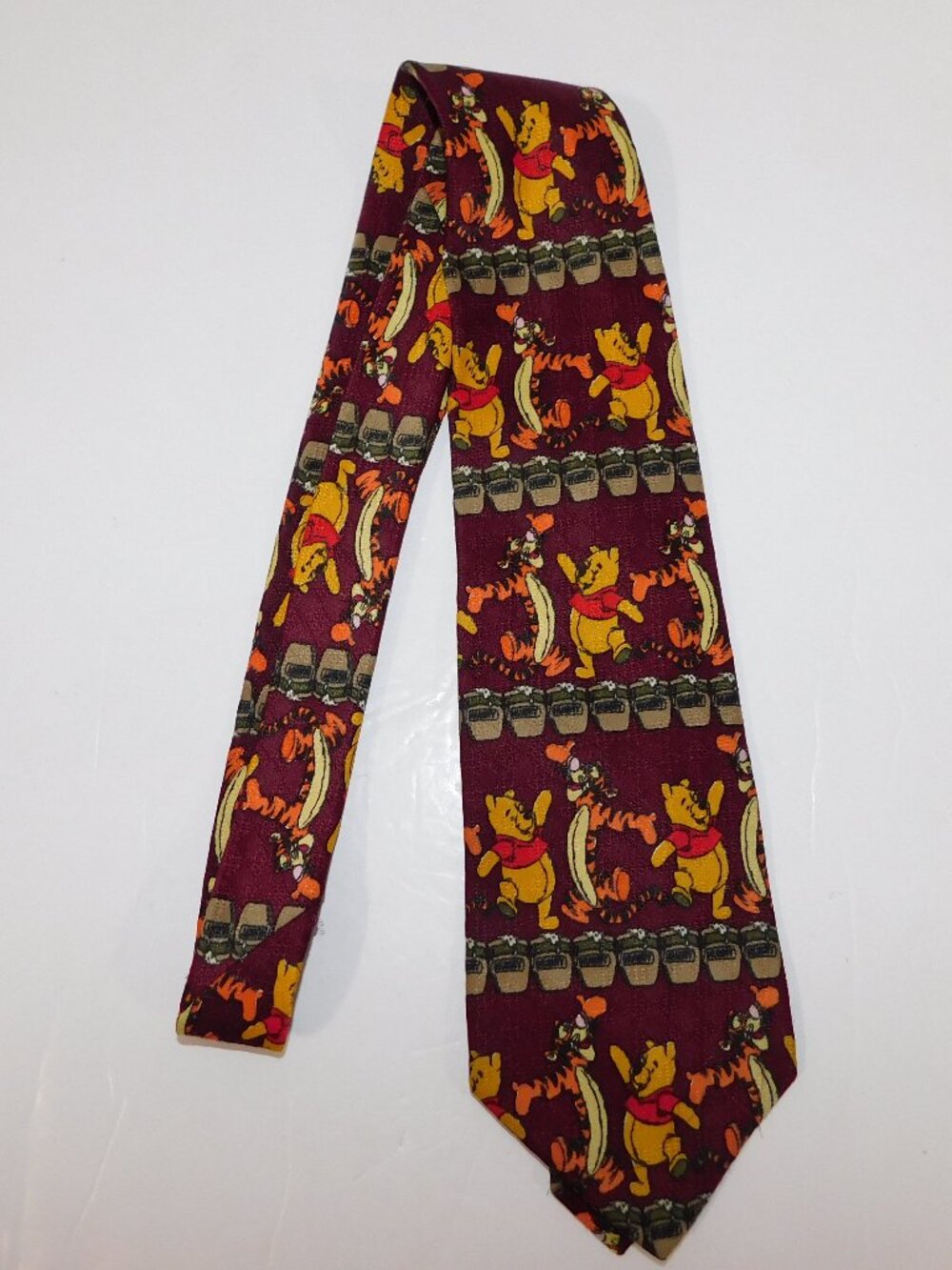 VTG Disney Winnie the Pooh & Tigger Honey Pots Maroon Neck Tie Polyester